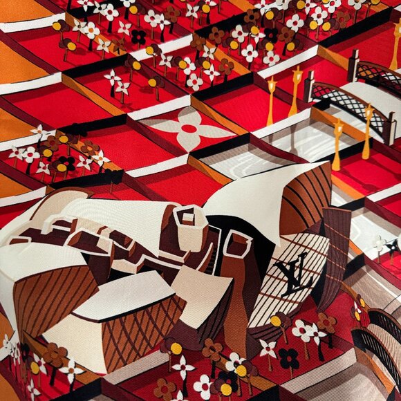 Louis Vuitton 90cm Silk Square Scarf in Red - Picture 5 of 9